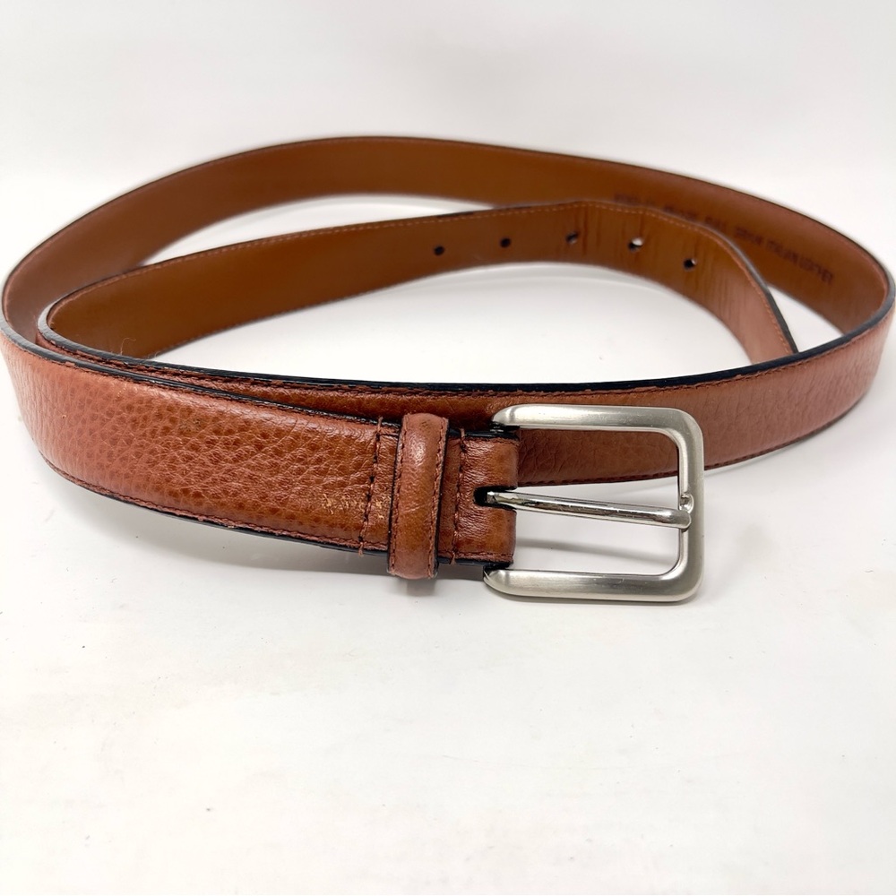 Vintage Brown Full Grain Italian Leather Belt, Silver‎ Buckle Classic, Men's 48